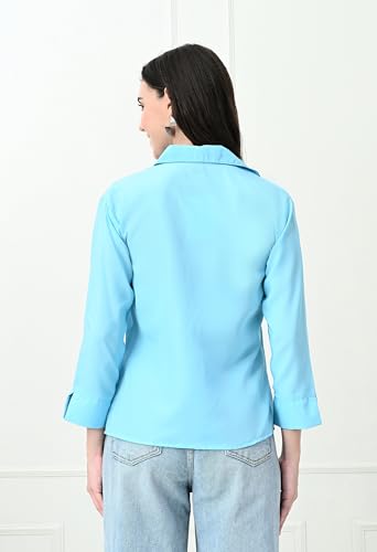 Image of FUNDAY FASHION Women's Crepe Casual Regular Fit Solid V Collered Shirt (Pack of 2)
