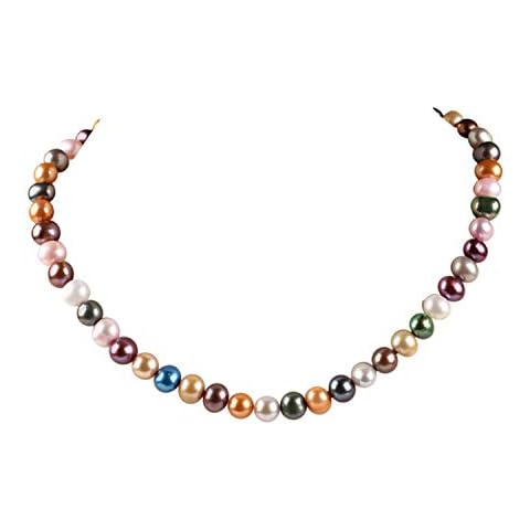 TreasureBay Stunning Multi-Colour 6-7mm Freshwater Pearl Necklace Length: 45cm Plus 5cm Chain Extender - Prsented in a Beautiful Jewellery Gift Box Cover