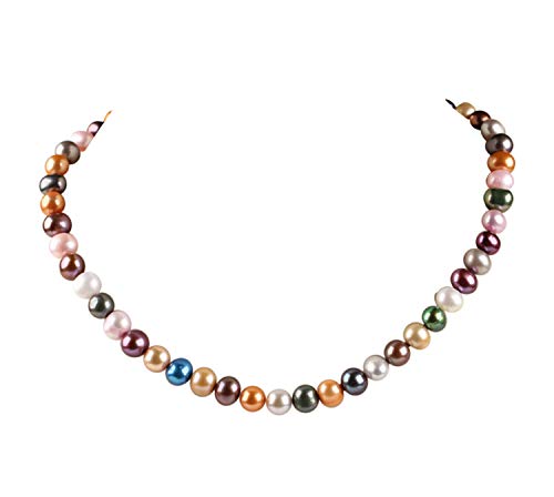 Collier de Perles Multicolores pour Femmes et Hommes | Collier de Perles d'Eau Douce 8-9mm - 45cm avec Rallonge de 5cm