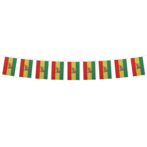 Image of AZ FLAG Ethiopia with lion 6 meters BUNTING Flag 20 flags 9'' x 6'' - Lion of Judah Ethiopian STRING flags 15 x 21 cm