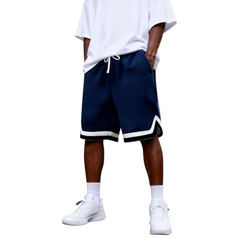 Waffle Knit Shorts Men Basketball Big and Tall Baggy Drawstring Shorts with Pockets Summer Lightweight Track SweatShorts Athletic Short Pants Pantalones Cortos Deportivos y de Recreación para Hombre