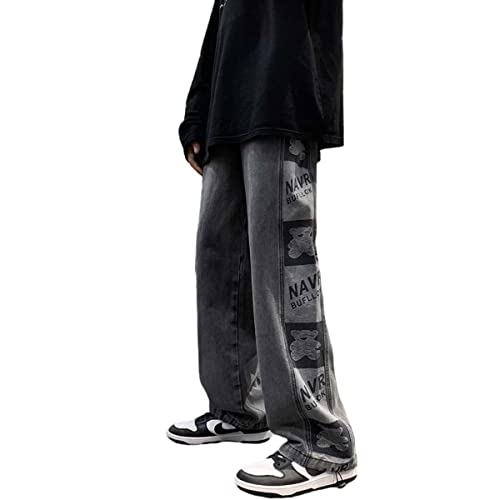 Harajuku Men's Jeans Bear Print Jeans Straight Loose Old Jeans Four Season Commuter Jeans Gothic Jeans
