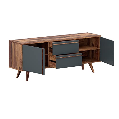 Image of SHIKHA WOOD CRAFT Solid Sheesham Wood Sideboard Cabinet with 2 Doors & 2 Drawers Storage | Wooden Kitchen Cabinet, Crockery Unit, Dining Room Organizer, Living Room Storage Furniture (Natural Finish)