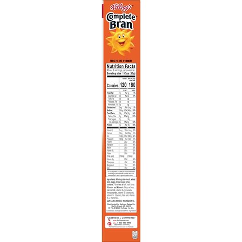 Kellogg's Complete Bran Breakfast Cereal, Fiber Cereal, Family Breakfast, Original, 11.6oz Box (1 Box)