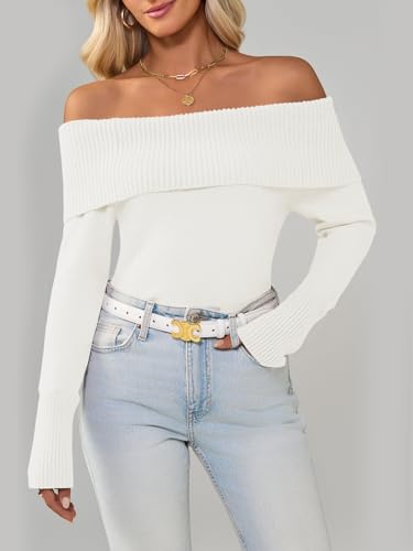 Imily Bela Womens Off The Shoulder Sweaters Casual Long Sleeve Ribbed Knit Slim Fit Y2K Going Out Pullover Tops4