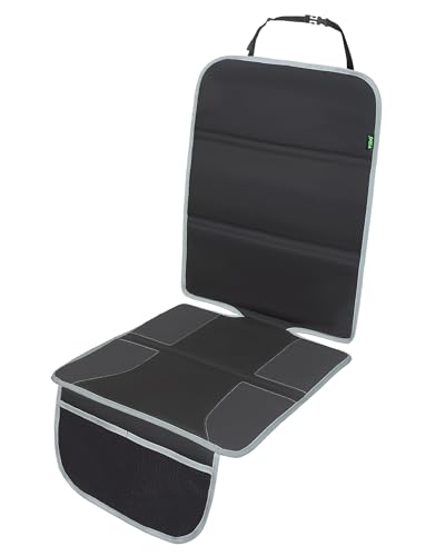 Image of PIDO Car Seat Protector, Seat Cover Mat Under Baby Carseat to Protect Fabric and Leather Upholstery, Black with Gray Stitching