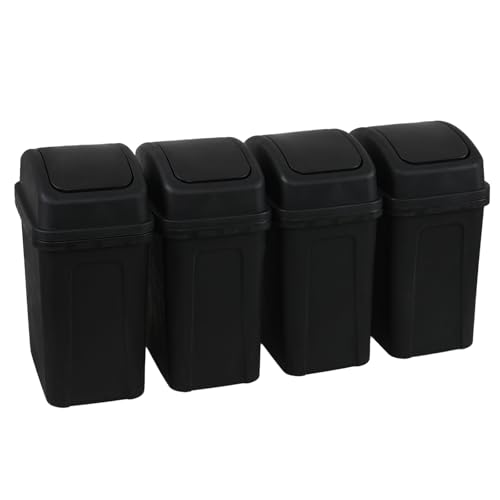 Image of Cand 4-Pack 1.8 Gallon Plastic Swing Top Trash Can, Small Garbage Can with Swing Lid, Black