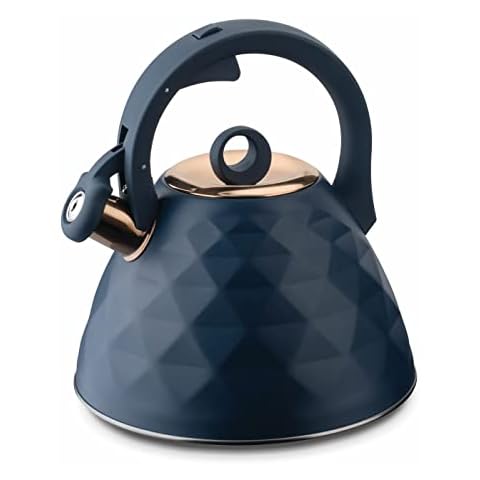 KonigHOFFER Whistling Kettle Induction Whistle Dark Blue Copper Stove Top Camp Aga Gas Electric 3 L Grava Cover