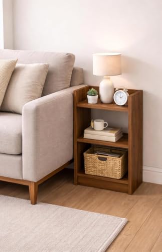 Image of Dime Store Wooden Book Case with 3-Tier Open Storage Shelves | Multipurpose Bookshelf for Living Room, Bedroom, Office, Study Room, Display Rack & Home Organizer