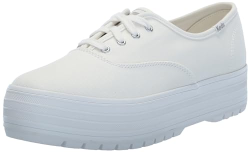 Keds Femme Lacets à Crampons compensés Basket, Toile Blanc cassé, 35.5 EU