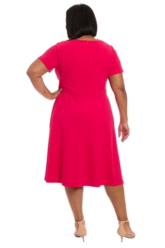 Image of London Times Women's Women's Bow Neckline A-line Midi - Short Sleeve Evening Party Cocktail Dress