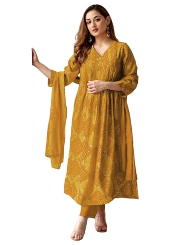 Image of ANNI Designer Women's Rayon Viscose Anarkali Printed Kurta with Pant & Dupatta