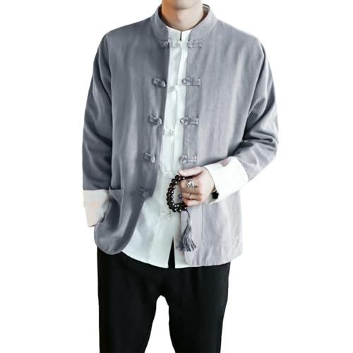 Chaqueta estilo chino de lino para hombre americana cuello mao con botones antiguos