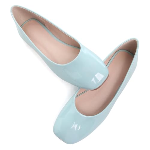 HuangTaiJi Qing Women Patent Leather Ballet Flats Square Toe Comfortable Dressy Shoes Walking Slip-Ons3