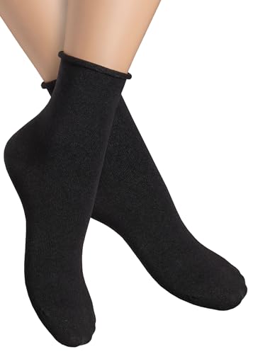 alber's SENSITIVE - Pack de 5 Calcetines cortos para mujer sin goma, antipresión, puño extra ancho, algodón suave y transpirable, negro, 36-38