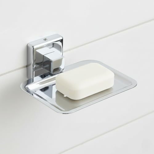 Image of Premium Stainless Steel Wall Mounted Soap Dish for Bathroom and Kitchen | Rustproof Chrome Finish Soap Holder Case with Drain Holes | Square Modern Soap Stand Bracket (Square-26 06)