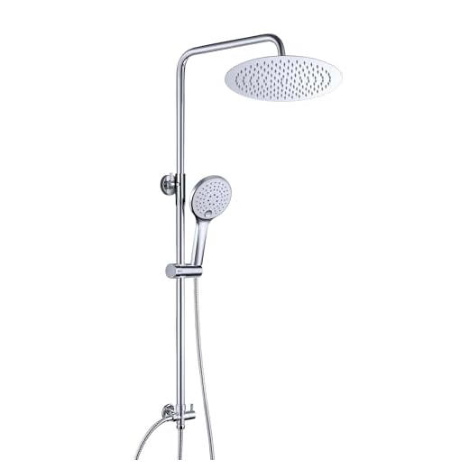 JOHO 304 Edelstahl Duschset Duschsystem Regenduschset mit Kopfbrause (Duschset mit Kopfbrause rund D20cm)