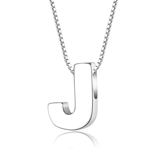 Image of Candyfancy 1.0mm 18 inch 925 Sterling Silver 26 Small Letters Alphabet A-Z Initial Pendant Box Chain Necklace (J with Chain)