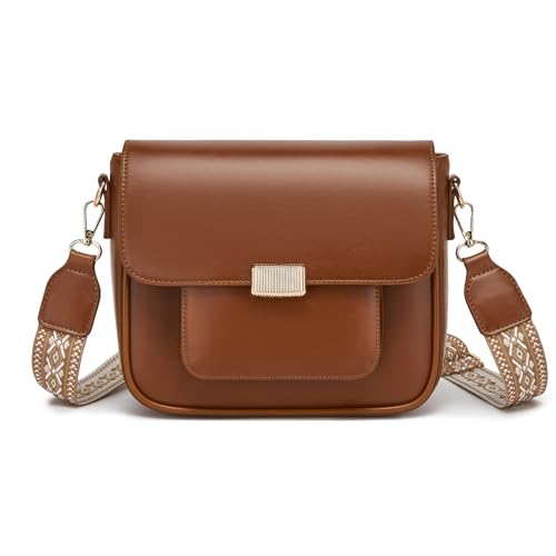 Miss Lulu Bolso bandolera para mujer de piel sintética vintage, bolso de hombro cuadrado con correa de tejido jacquard étnico, bolso pequeño para ir al trabajo, citas y viajes cortos