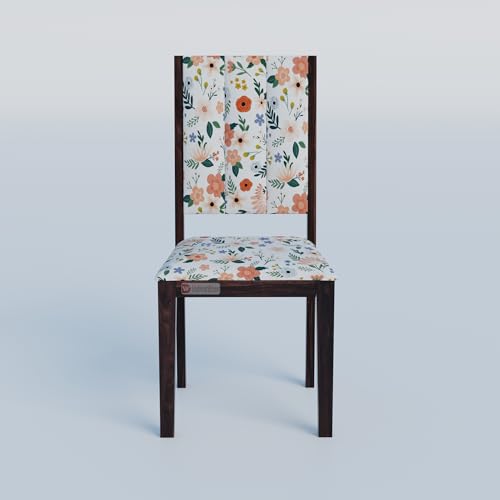 Image of DRIFTINGWOOD Tiya Solidwood Dining Table 4 Seater with Floral Design Cushions | Four Seater Dinning Table with 4 Chairs for Home | Rosewood, Walnut Finish, Self Assembly(DIY)