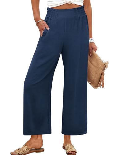 Image of ANRABESS Womens Wide Leg Palazzo Pants Summer Beach High Waisted Cropped Flowy Pants 2026 Dressy Casual Trousers with Pockets