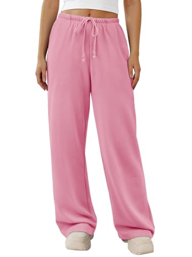ATHMILE Womens Pink Wide Leg Sweatpants Long Straight Streetwear Drawstring Low Waist Casual Loose Baggy Workout Pants 2026