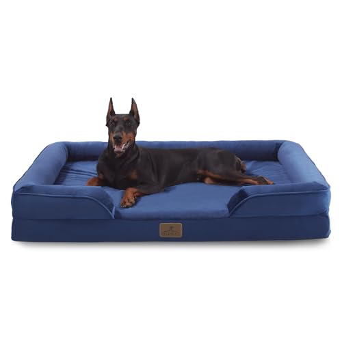 Image of Bedfolks Orthopedic Dog Bed XXL, Waterproof Dog Sofa Bed for Giant Dogs, Egg Foam Pet Couch Bed with Removable Washable Cover and Nonslip Bottom, Navy Blue