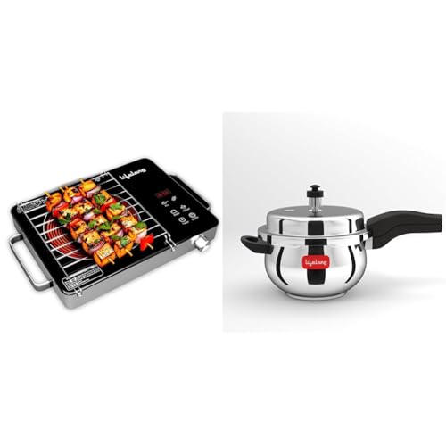 Image of Lifelong 2000 Watt Infrared Induction Stove | Lifelong Stainless Steel Curve Pressure Cooker 5Liters