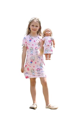 Bow Dream Matching Doll and Girl Dresses Short Sleeve Pink Girl Dress Outfit Girl American