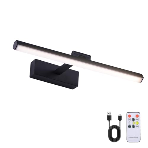 Image of Battery Operated Picture Lights for Wall 15.7inch Rechargeable Wireless Wall Light with Timer and Remote Dimmable Black Metal Art Light for Display Paintings Gallery Artwork Portrait