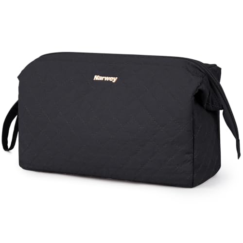Image of Narwey Quilted Makeup Bag Travel Toiletry Bag, Nylon Cosmetic Bag for Women