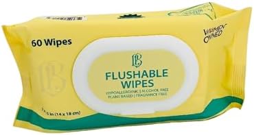 L&B Flushable Wipes, 60 Count, Hypoallergenic, 99% Water Based, Fragrance Free, FSC® Certified, Septic Safe