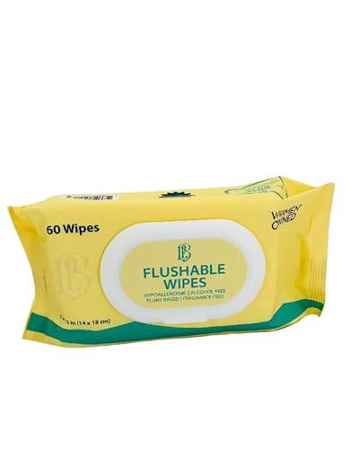 L&B Flushable Wipes, 60 Count, Hypoallergenic, 99% Water Based, Fragrance Free, FSC® Certified, Septic Safe