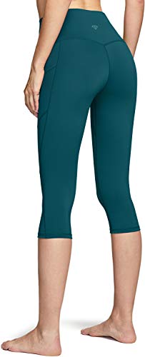 Calça capri feminina de ioga TSLA com bolsos, legging capri para treino, legging capri para ioga com
