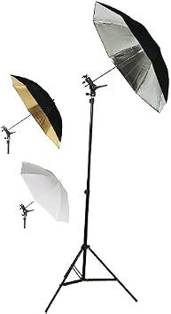 Off Camera flash Photo Studio Photography Flash Shoe Mount Swivel Bracket Umbrellas Stands 1 stands, 1 flash mount bracket, 1 shoot through umbrellas, 1 sliver reflective umbrella, 1 gold reflective umbrella By Fancierstudio Fan UBC1