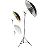 Off Camera flash Photo Studio Photography Flash Shoe Mount Swivel Bracket Umbrellas Stands 1 stands, 1 flash mount bracket, 1 shoot through umbrellas, 1 sliver reflective umbrella, 1 gold reflective umbrella By Fancierstudio Fan UBC1