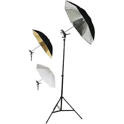 Off Camera flash Photo Studio Photography Flash Shoe Mount Swivel Bracket Umbrellas Stands 1 stands, 1 flash mount bracket, 1 shoot through umbrellas, 1 sliver reflective umbrella, 1 gold reflective umbrella By Fancierstudio Fan UBC1