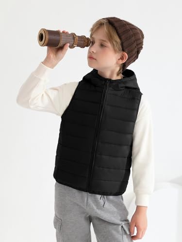 Image of Haloumoning Boys Puffer Vest Kids Sleeveless Zip Up Jackets | Lightweight Puffy Down Jacket with Hood 4-14 Years