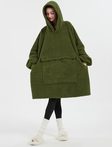 Image of KFUBUO Sherpa Wearable Blanket Hoodie Adult Oversized Sweatshirt Blanket Gifts for Women