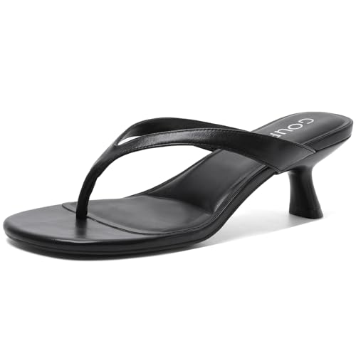 Image of Kitten Heels for Women Round Open Toe Sandals Flip Flop Heels Summer Low Heeled Thong Sandals