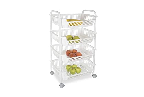 Gicos Carrello da Cucina Porta Frutta portafrutta 4 cestelli Colore Bianco 28 * 46 * 90 cm con Ruote ZAL-838347