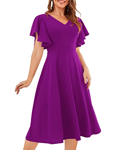 Image of Bridesmay Women's Formal Wedding Guest Dress for Women 2026 Short Sleeve Fit and Flare Tea Party Dresses