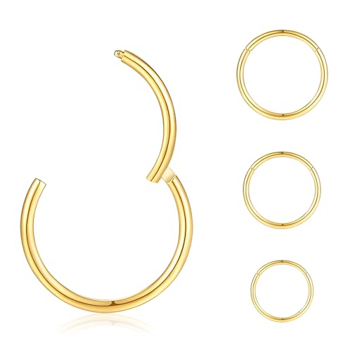 jagosen 18G Piercing Oro Nariz Aros Septum Acero Noxidable Quirurgico 4Piezas Cartílago Pendientes De Aro Bisagra Anillos Piercing Labio Helix Nariz Oro 6mm/8mm/10mm/12mm