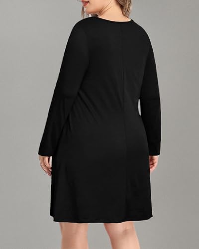 Pinup Fashion Women's Long Sleeve Plus Size Dress Casual T-Shirt Swing Loose Dresses with Pockets4