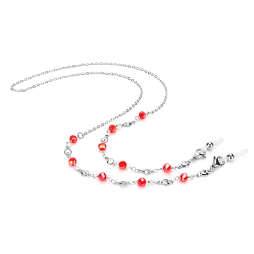 Image of Eyeglass Chain Silver Stainless Steel Handmade Necklace for Reading Glasses Sunglass Beaded Chains for Men Women