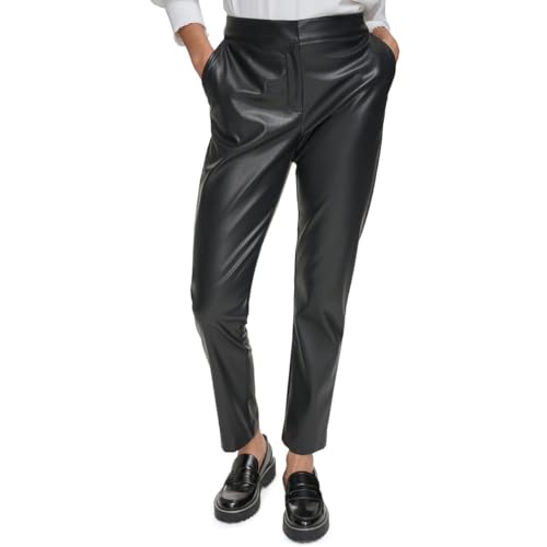 Calvin Klein Womens Petites Solid Faux Leather Ankle Pants Black 12P
