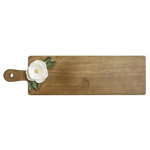 Tabla de Servir Floral de Madera de Pino con Flor de Cerámica de Mud Pie miniatura 1