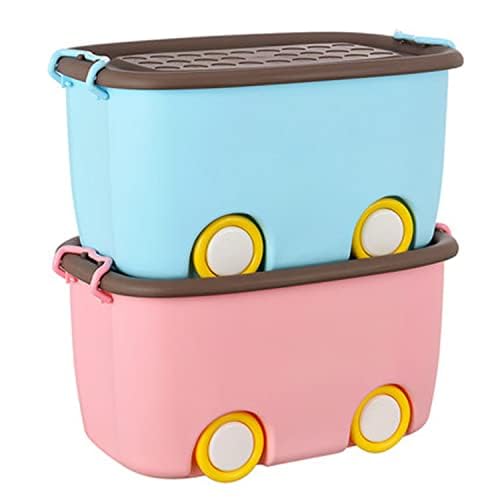 Image of Ash & Roh Plastic Multi Color Storage Bins With Locking Lids, Handle & Wheels | Stackable Collapsible Storage Box | 25 Lit Container Organizer Toy Storage Box. (Pack Of 2)
