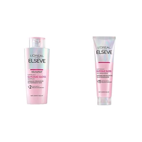 L'ORÉAL PARIS Seti | Elseve Glycolic Gloss Mükemmel Parlaklık için Bakım Yapan Şampuan 200 ml x1 + Elseve Glycolic Gloss Mükemmel Parlaklık için Pürüzsüzleştirici Saç Kremi 150 ml x1