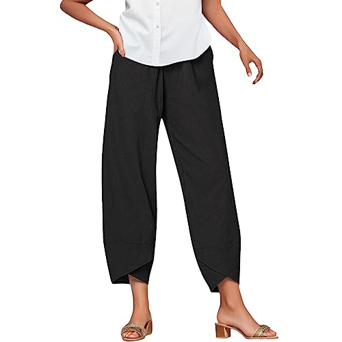 Linen Pants Women Jeans Linen Pants Women Palazzo Lounge Pants Cropped Comfy Baggy Trousers with Pockets Wide Leg Bottom Sweatpants Vacation Cargo Classy for Church Plus Size Elastic Waist